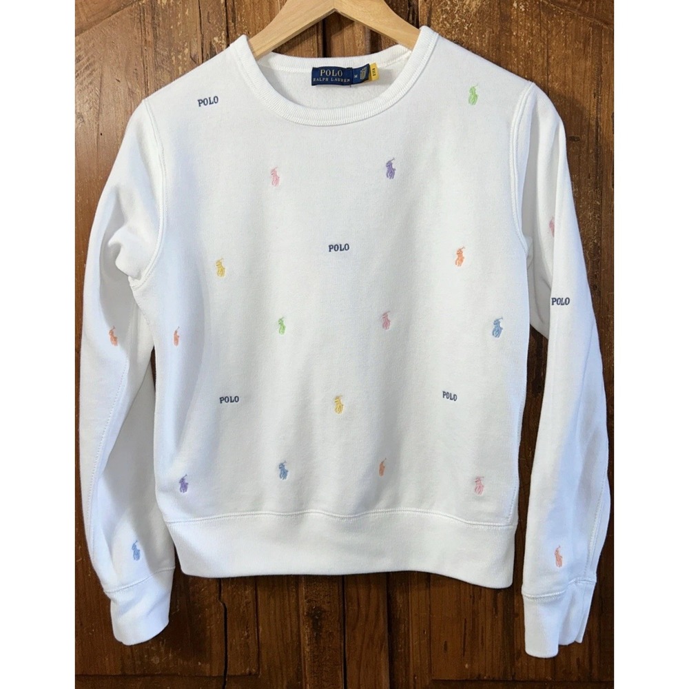 Girls Polo Ralph LAUREN Sweatshirt Embroidered MULTICOLOR All Over Pony Sz Med